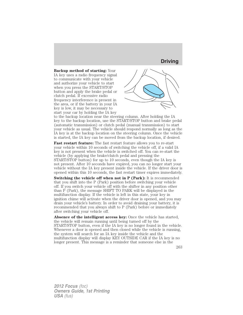 Driving | FORD 2012 Focus v.1 User Manual | Page 263 / 406