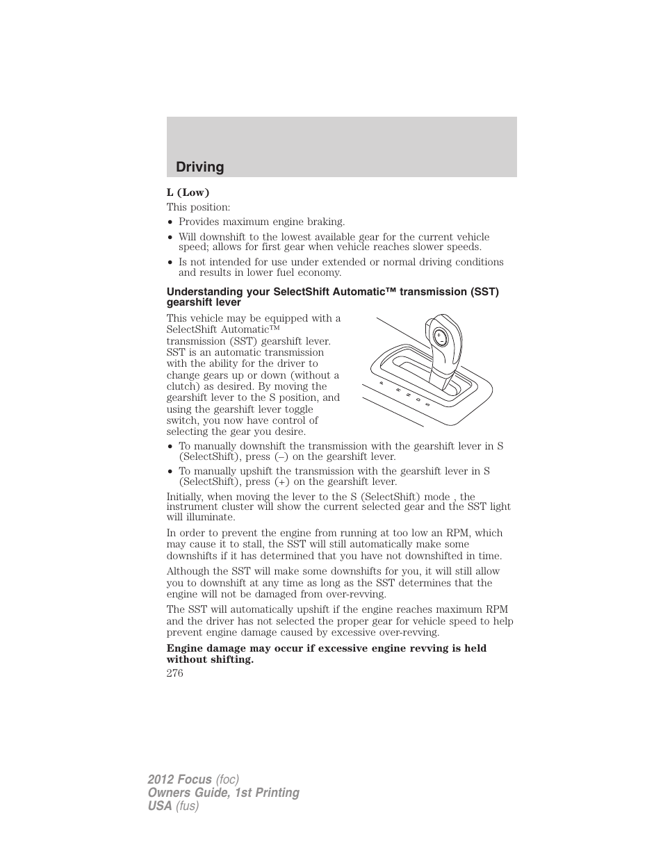 Driving | FORD 2012 Focus v.1 User Manual | Page 276 / 406