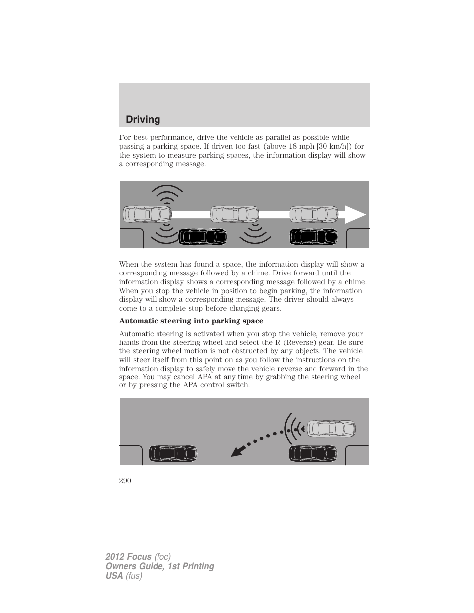 Driving | FORD 2012 Focus v.1 User Manual | Page 290 / 406