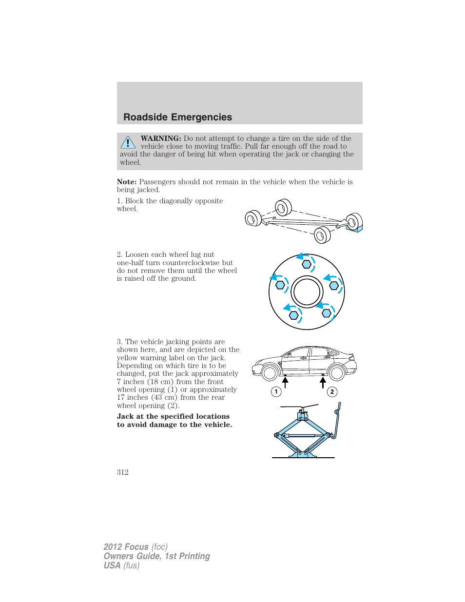 Roadside emergencies | FORD 2012 Focus v.1 User Manual | Page 312 / 406