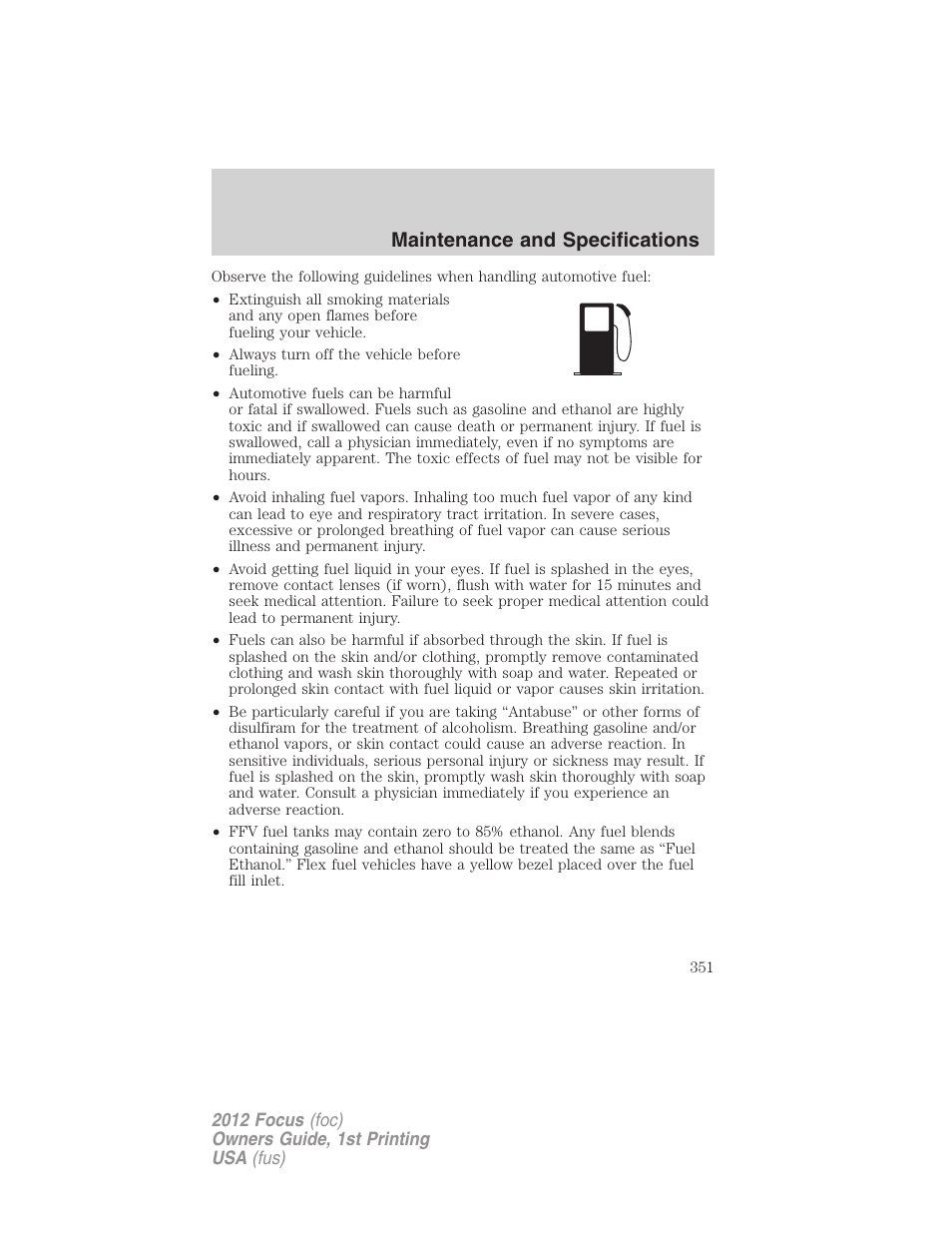 Maintenance and specifications | FORD 2012 Focus v.1 User Manual | Page 351 / 406