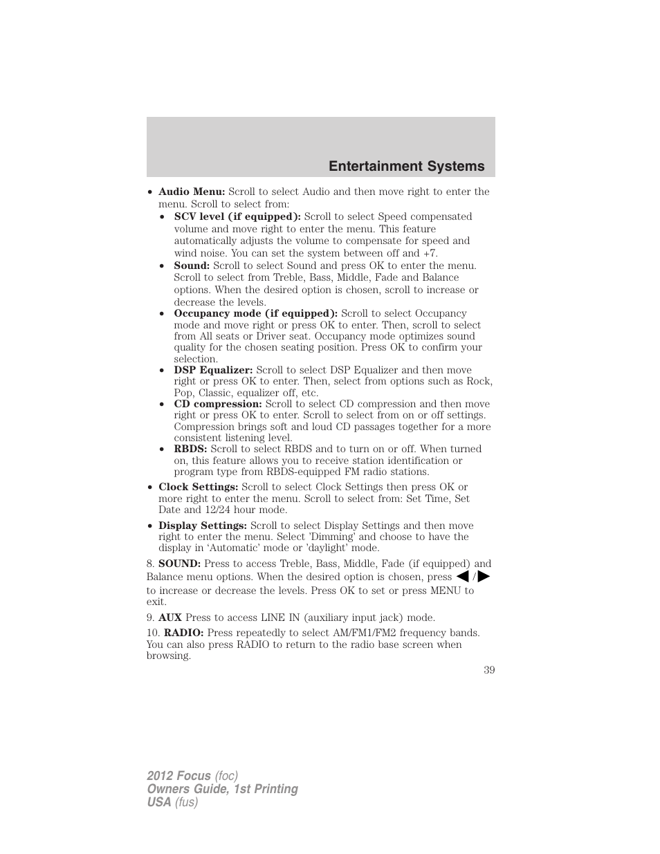 Entertainment systems | FORD 2012 Focus v.1 User Manual | Page 39 / 406