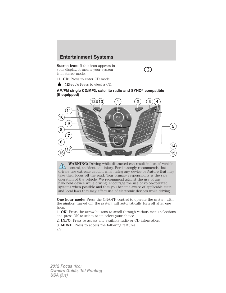 Entertainment systems | FORD 2012 Focus v.1 User Manual | Page 40 / 406