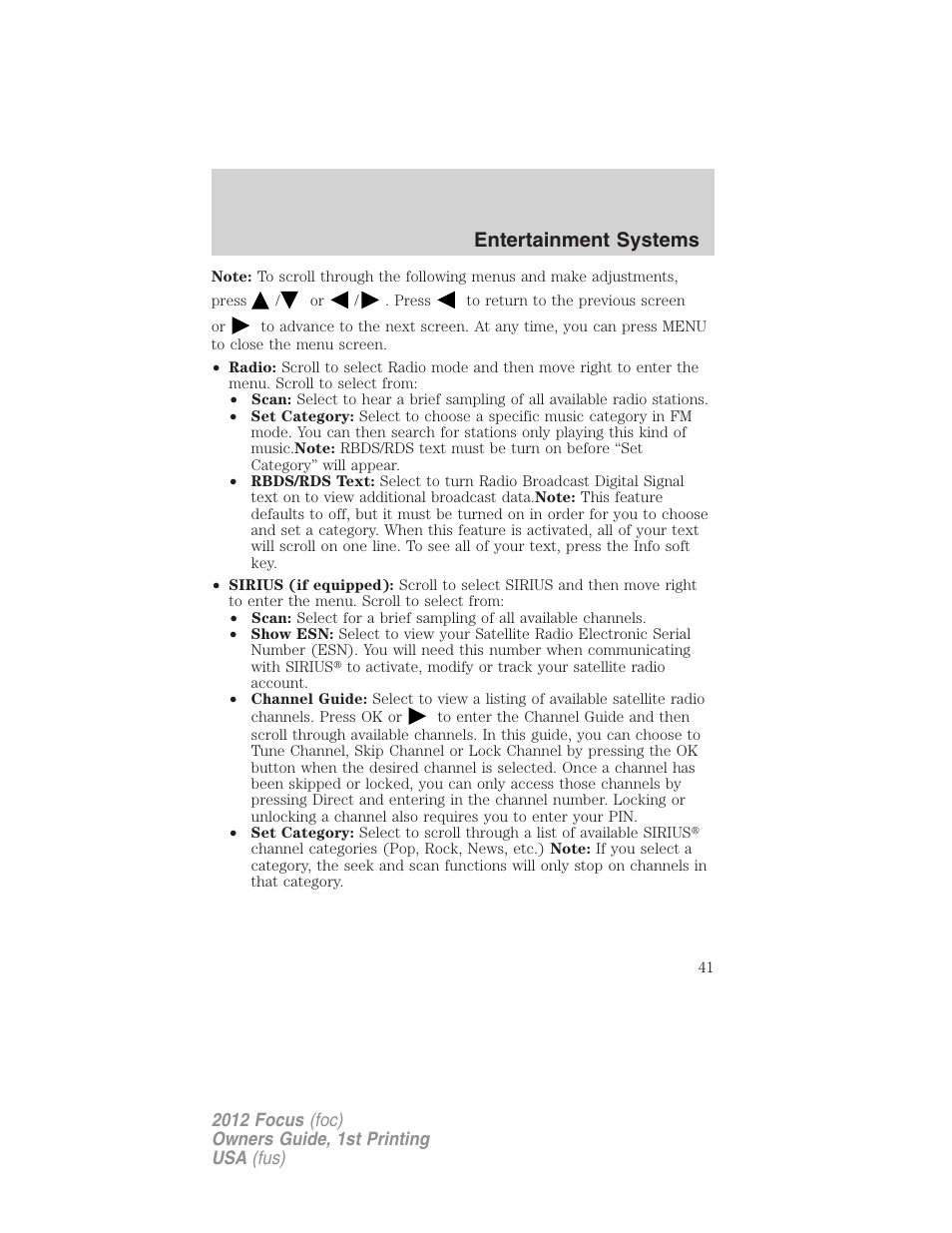 Entertainment systems | FORD 2012 Focus v.1 User Manual | Page 41 / 406