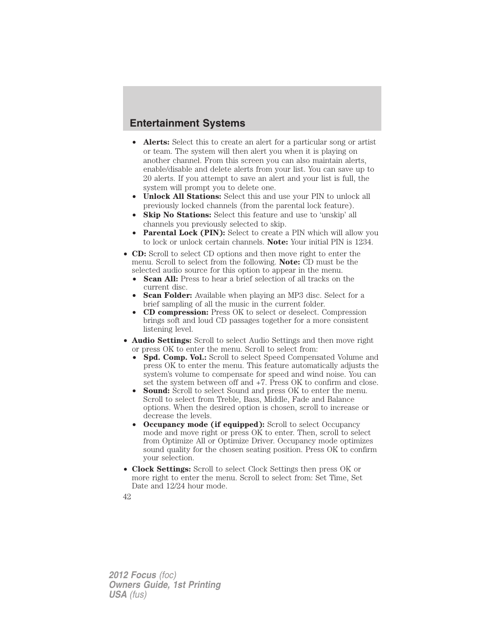 Entertainment systems | FORD 2012 Focus v.1 User Manual | Page 42 / 406