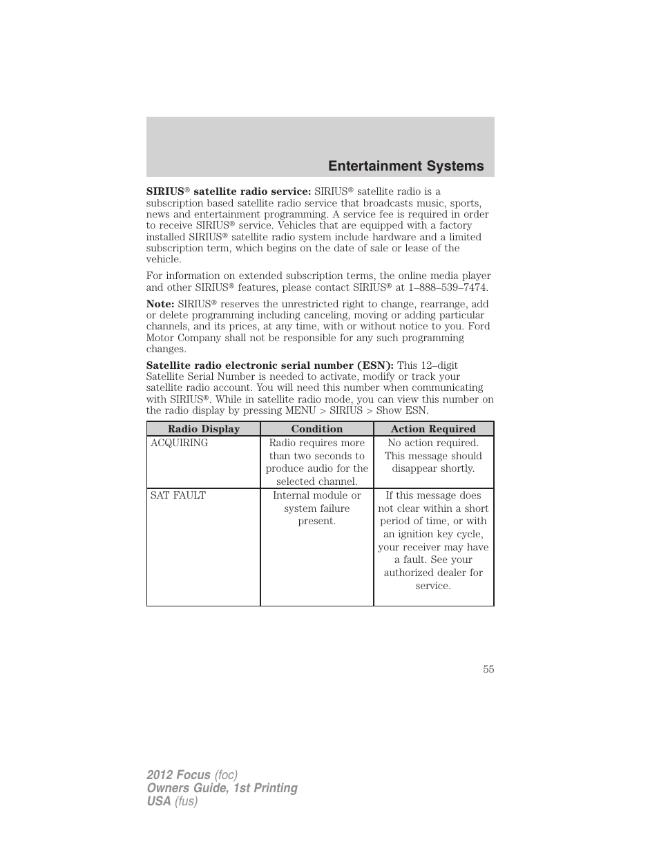 Entertainment systems | FORD 2012 Focus v.1 User Manual | Page 55 / 406