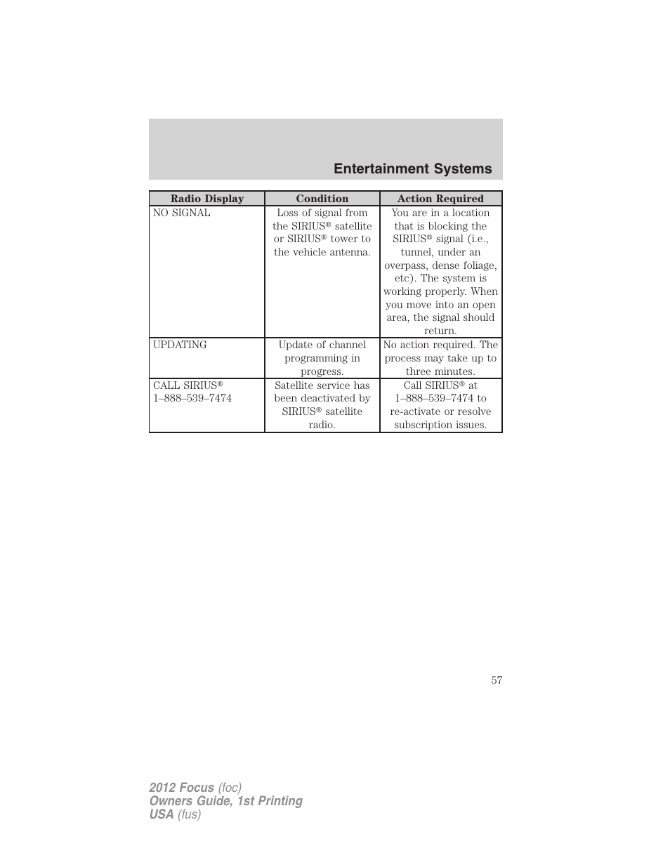 Entertainment systems | FORD 2012 Focus v.1 User Manual | Page 57 / 406