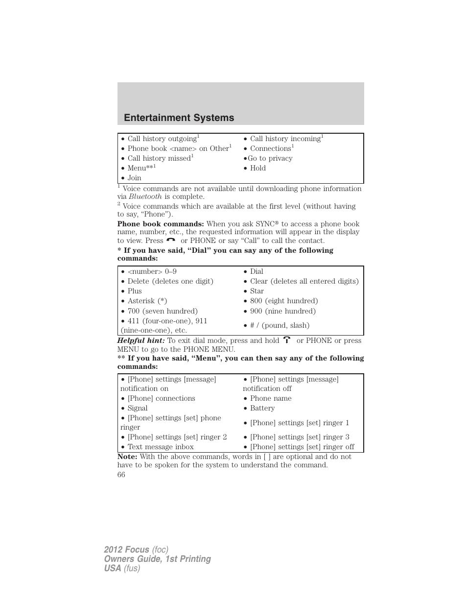 Entertainment systems | FORD 2012 Focus v.1 User Manual | Page 66 / 406