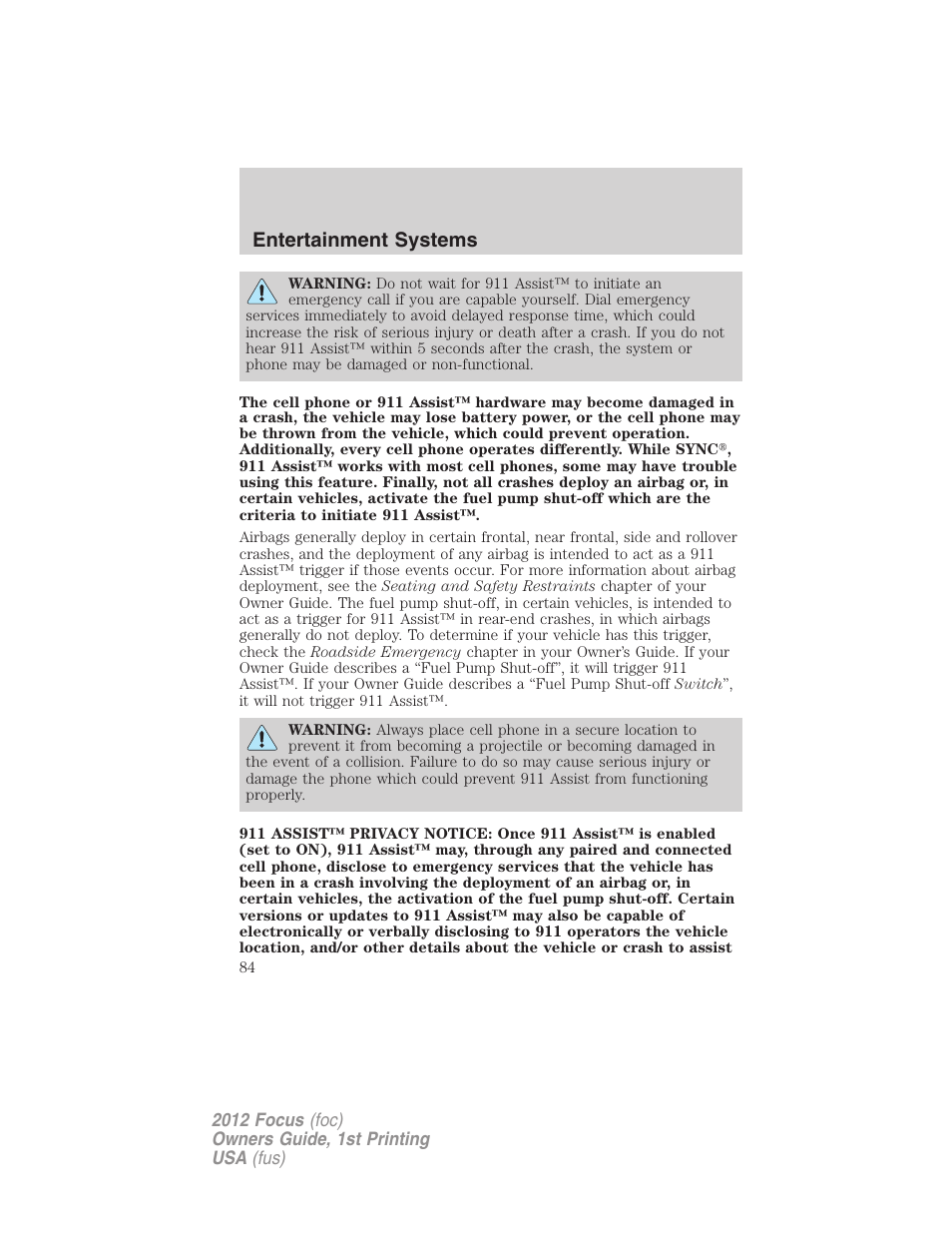 Entertainment systems | FORD 2012 Focus v.1 User Manual | Page 84 / 406