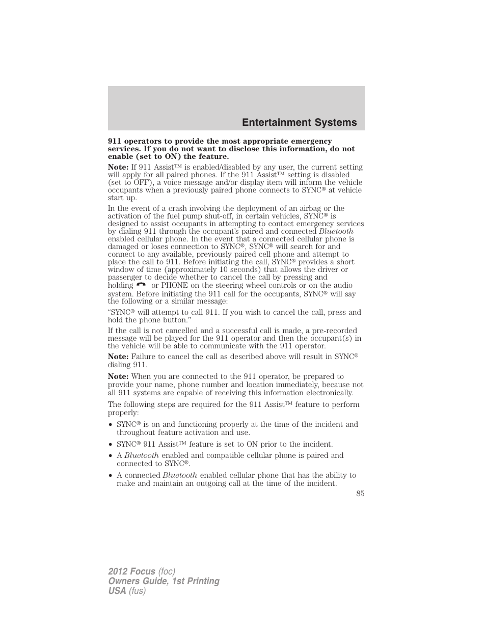 Entertainment systems | FORD 2012 Focus v.1 User Manual | Page 85 / 406