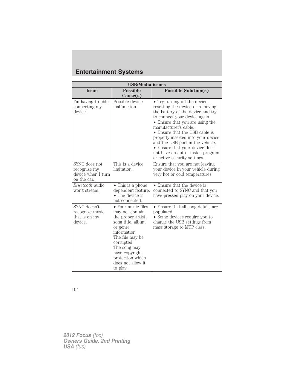 Entertainment systems | FORD 2012 Focus v.2 User Manual | Page 104 / 405