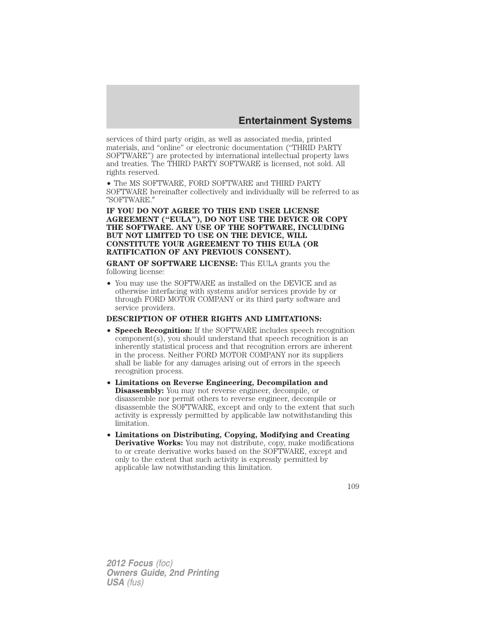 Entertainment systems | FORD 2012 Focus v.2 User Manual | Page 109 / 405