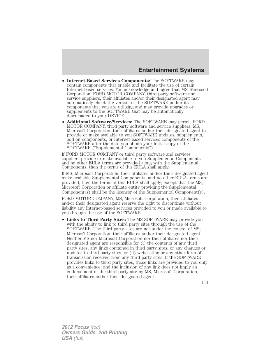 Entertainment systems | FORD 2012 Focus v.2 User Manual | Page 111 / 405