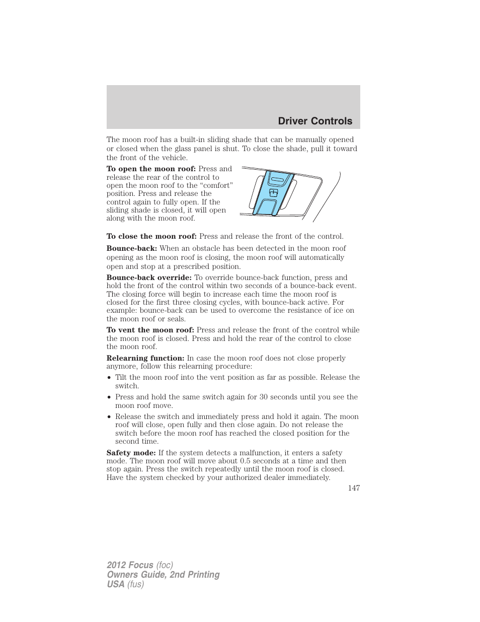 Driver controls | FORD 2012 Focus v.2 User Manual | Page 147 / 405