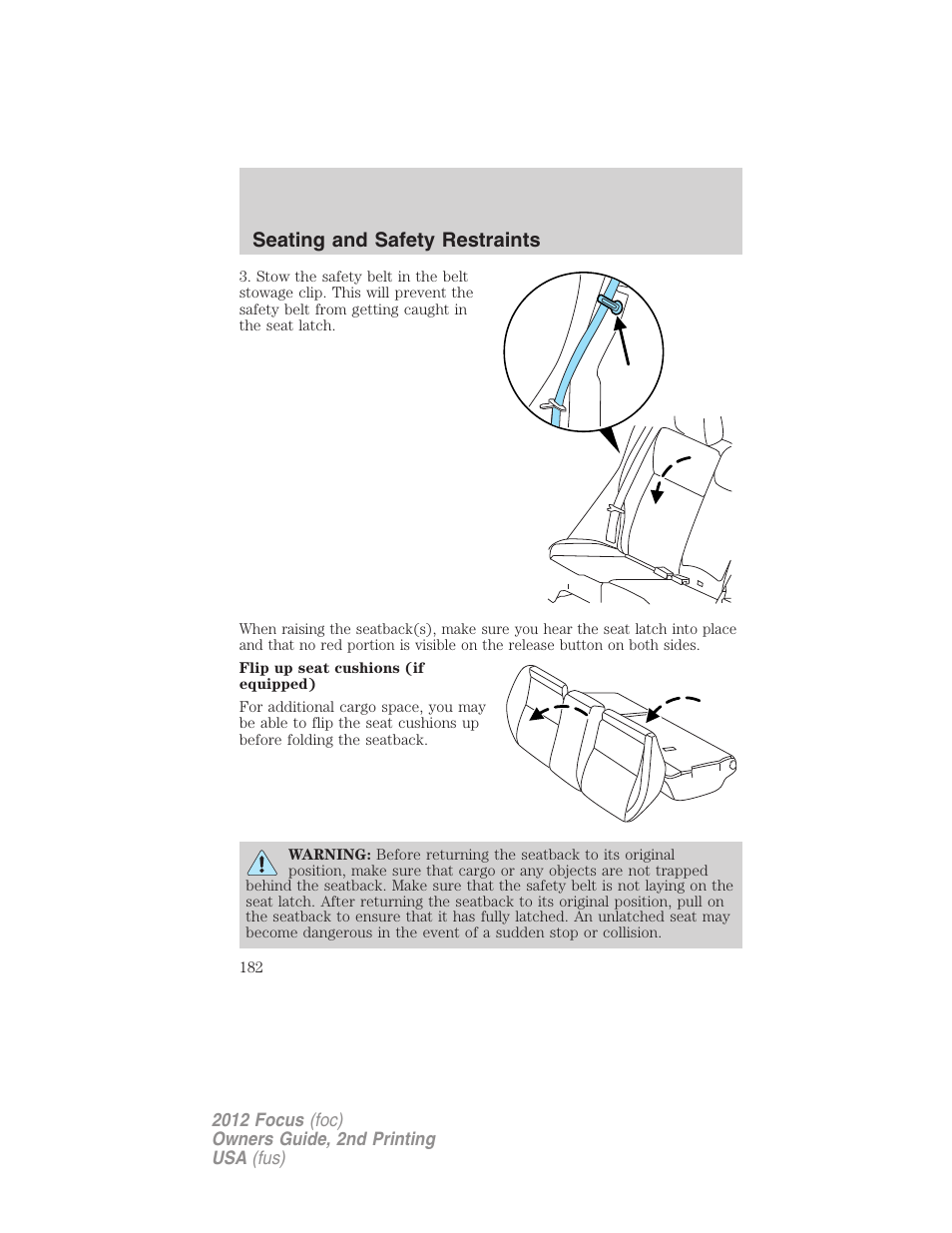 Seating and safety restraints | FORD 2012 Focus v.2 User Manual | Page 182 / 405