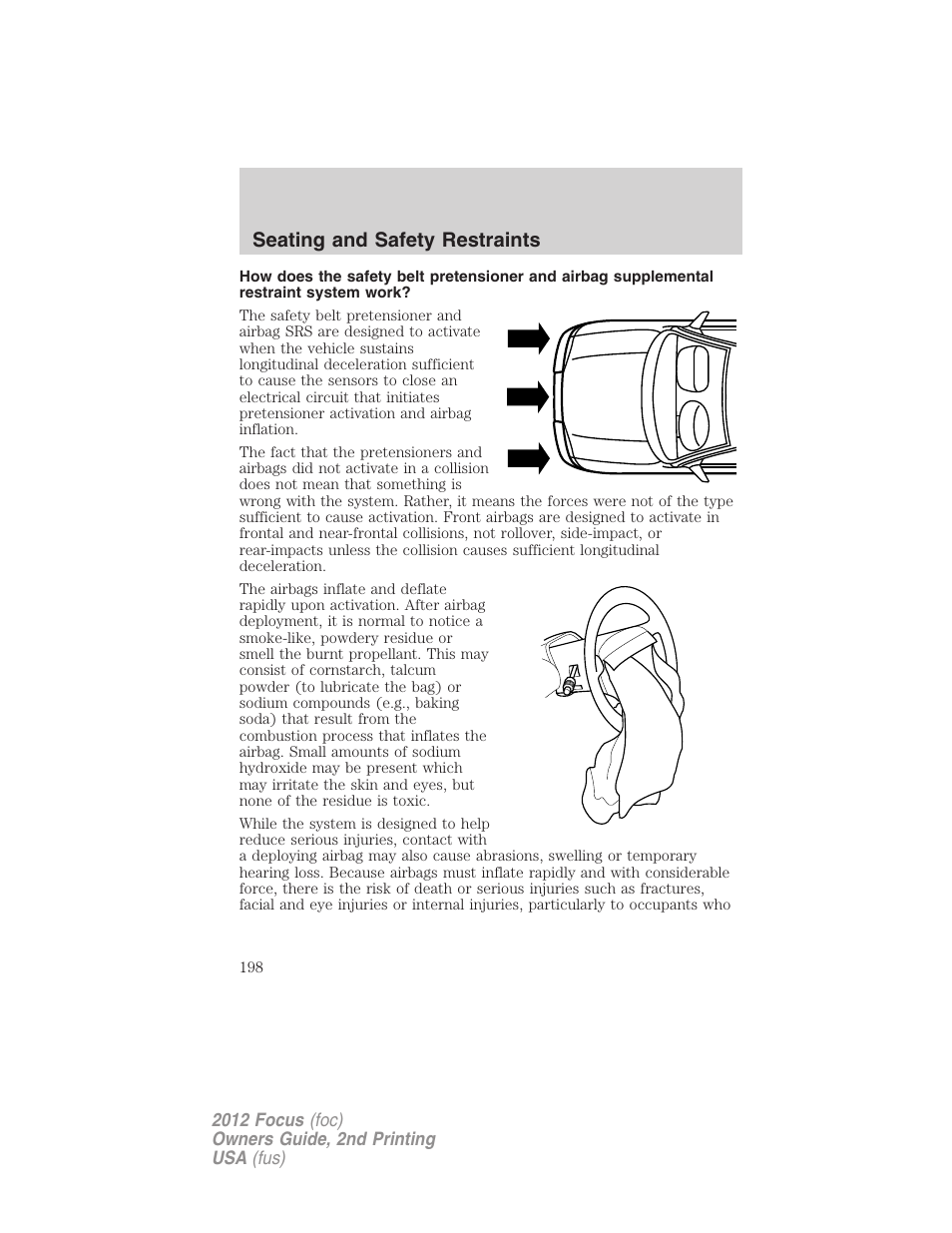 Seating and safety restraints | FORD 2012 Focus v.2 User Manual | Page 198 / 405