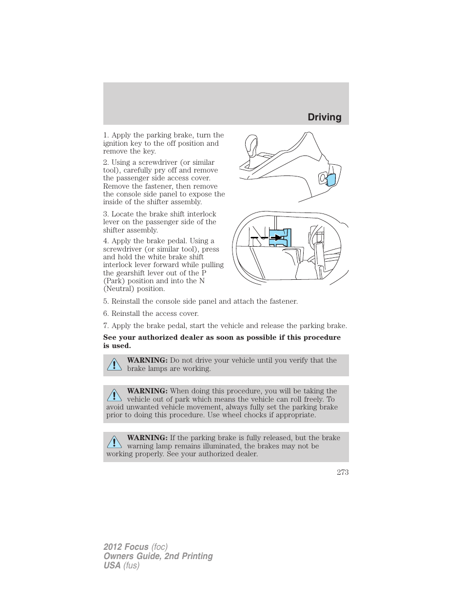 Driving | FORD 2012 Focus v.2 User Manual | Page 273 / 405