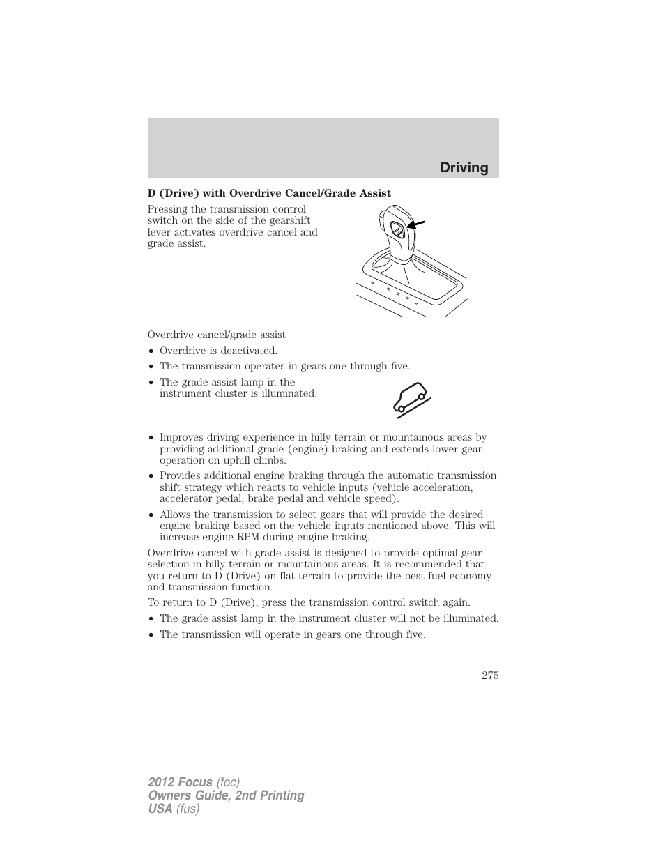 Driving | FORD 2012 Focus v.2 User Manual | Page 275 / 405