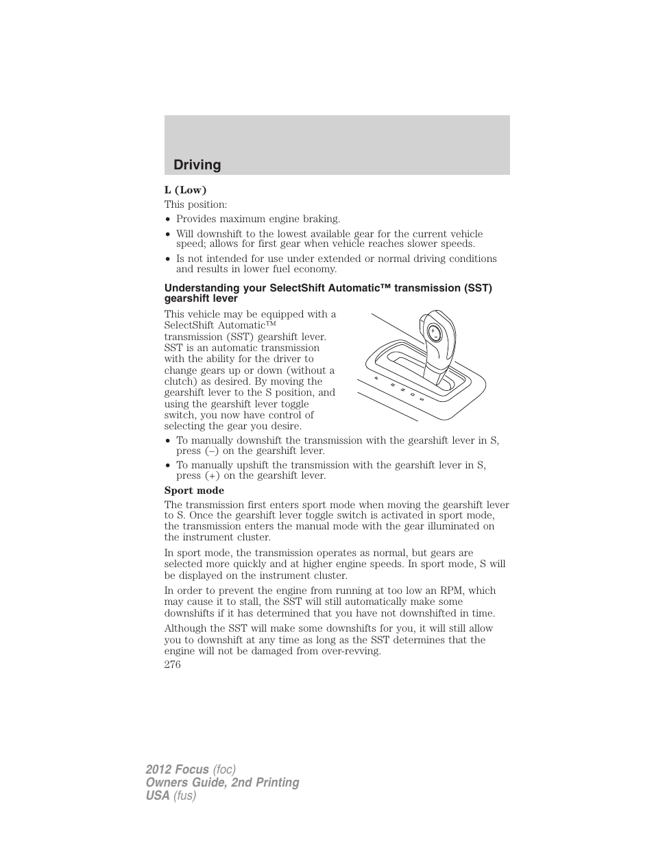 Driving | FORD 2012 Focus v.2 User Manual | Page 276 / 405