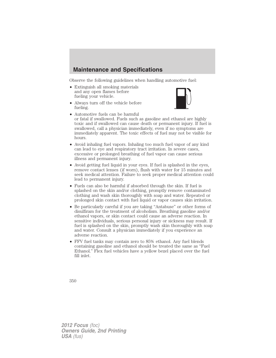 Maintenance and specifications | FORD 2012 Focus v.2 User Manual | Page 350 / 405