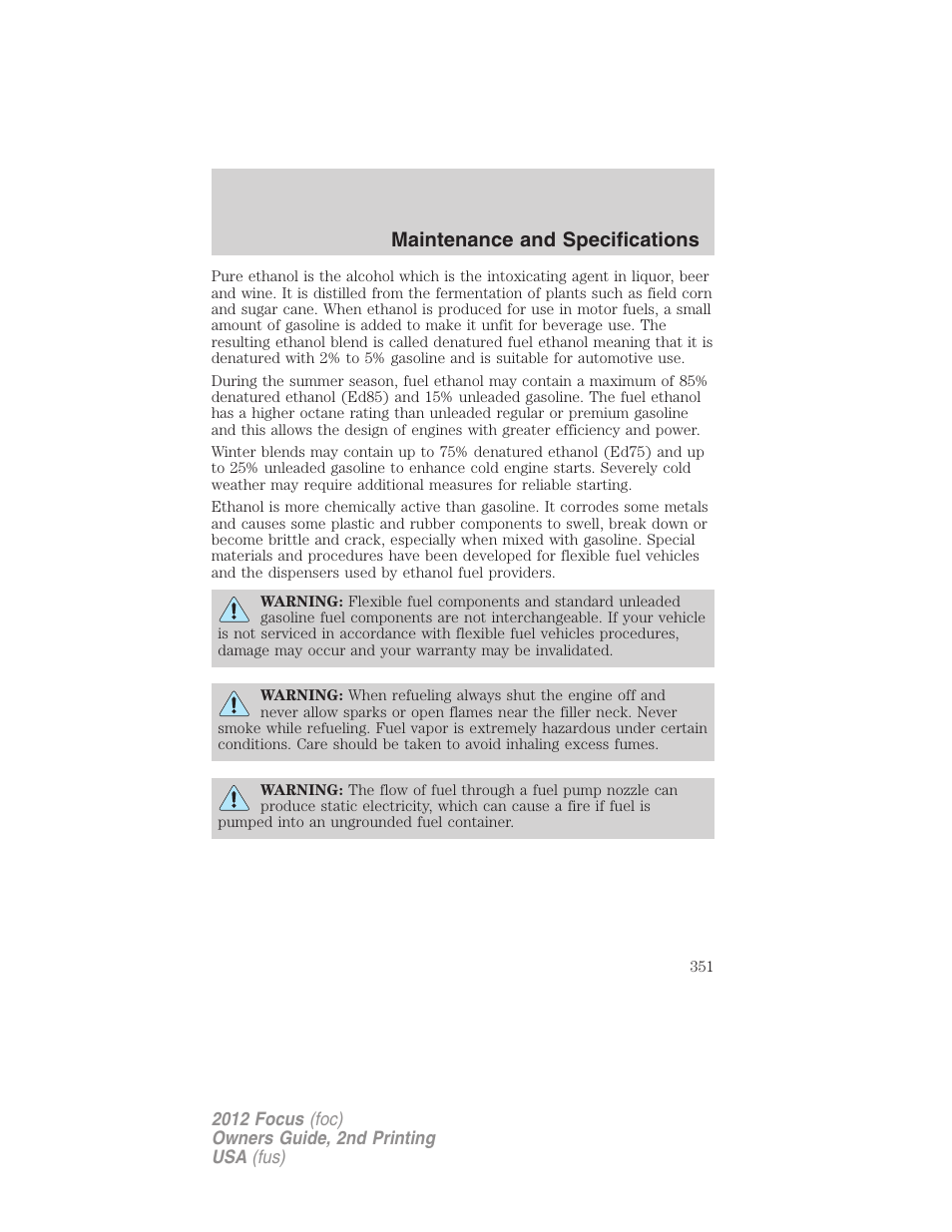 Maintenance and specifications | FORD 2012 Focus v.2 User Manual | Page 351 / 405