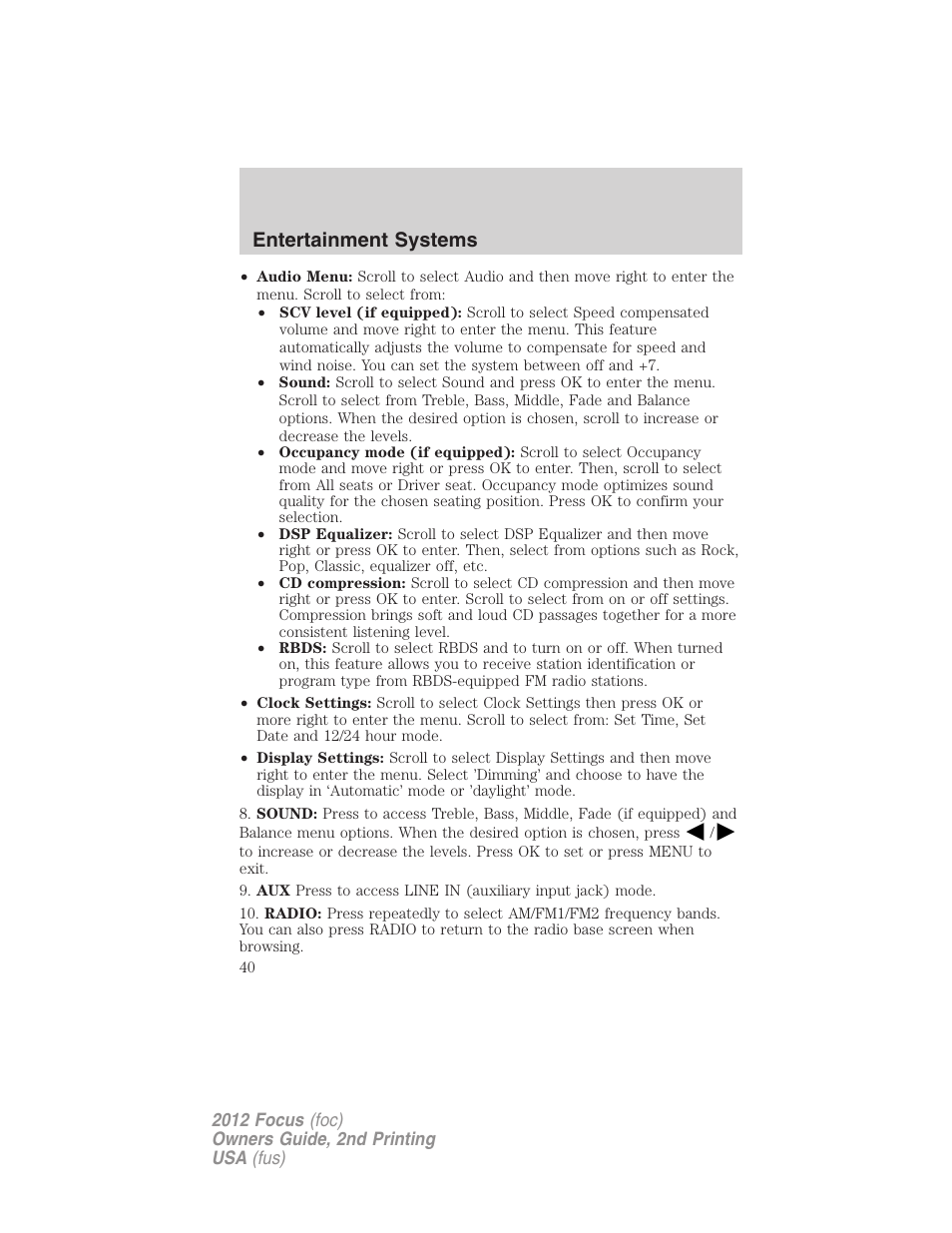 Entertainment systems | FORD 2012 Focus v.2 User Manual | Page 40 / 405