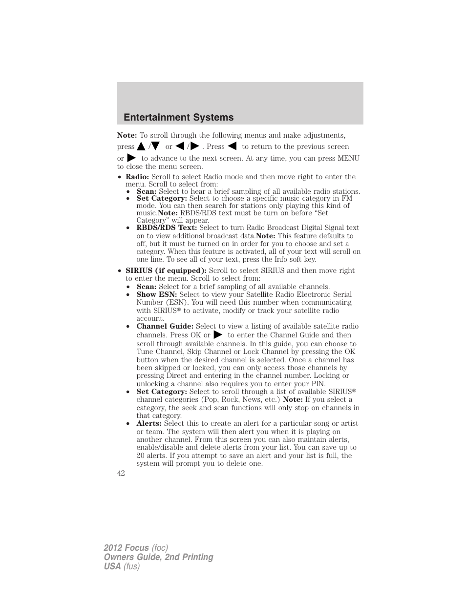 Entertainment systems | FORD 2012 Focus v.2 User Manual | Page 42 / 405