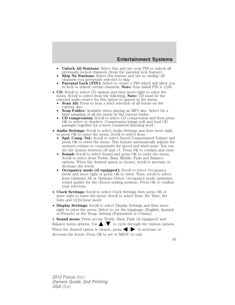 Entertainment systems | FORD 2012 Focus v.2 User Manual | Page 43 / 405