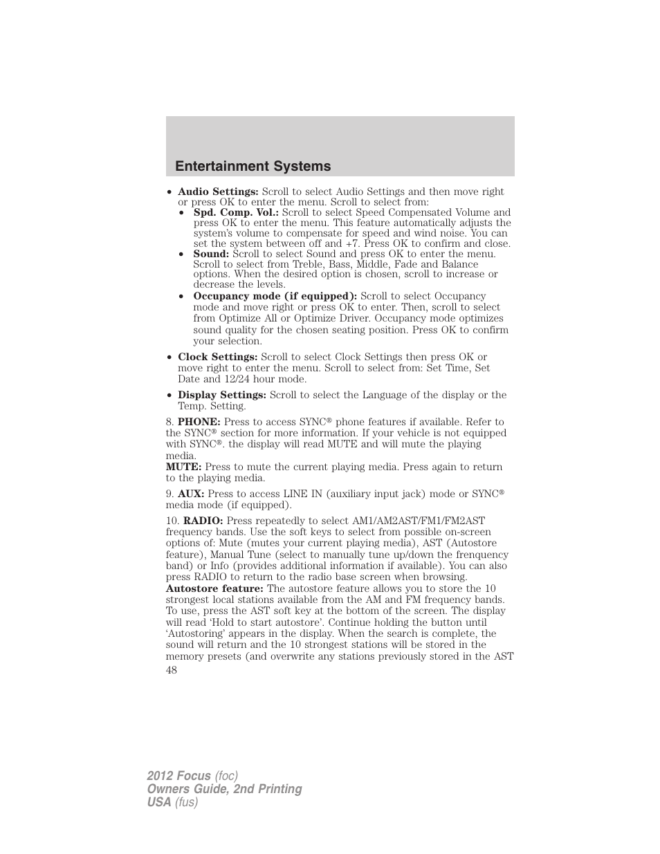 Entertainment systems | FORD 2012 Focus v.2 User Manual | Page 48 / 405