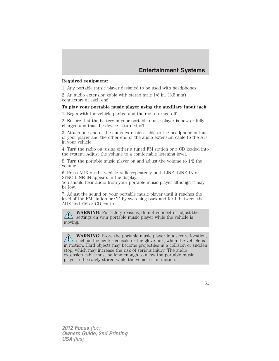 Entertainment systems | FORD 2012 Focus v.2 User Manual | Page 51 / 405