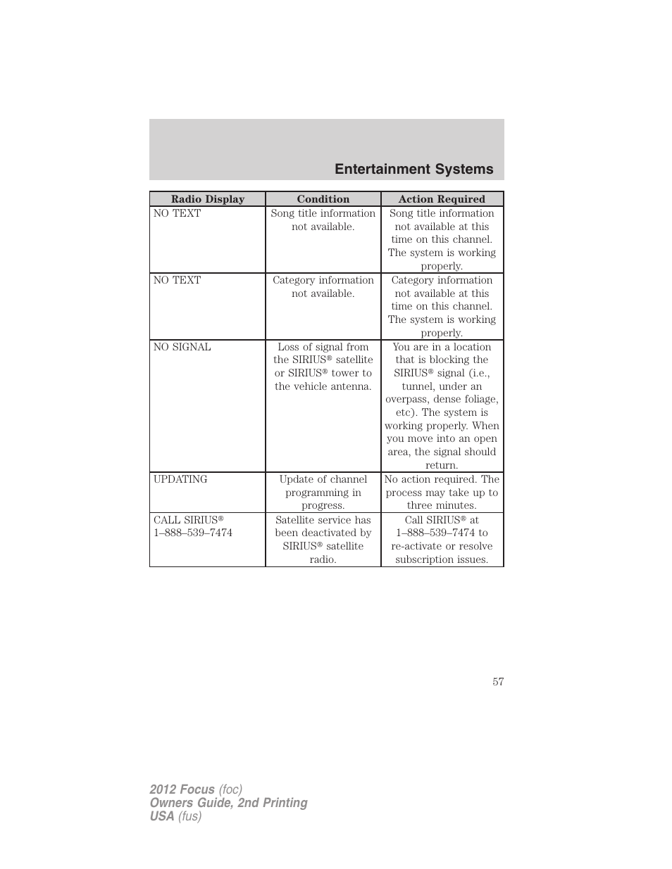 Entertainment systems | FORD 2012 Focus v.2 User Manual | Page 57 / 405