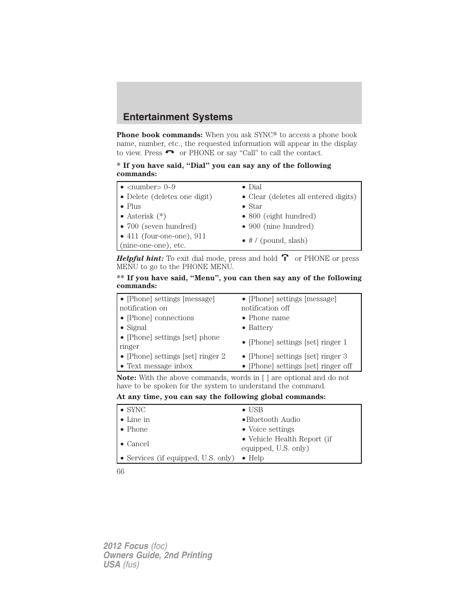 Entertainment systems | FORD 2012 Focus v.2 User Manual | Page 66 / 405