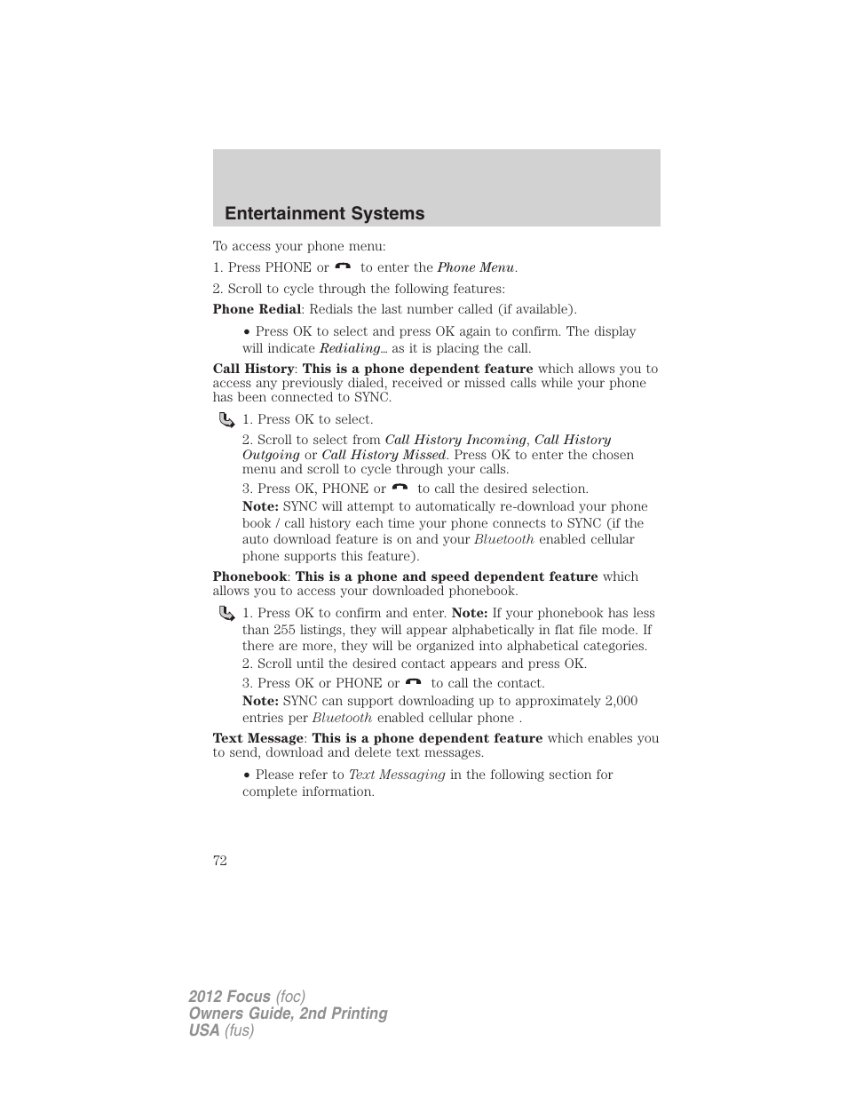 Entertainment systems | FORD 2012 Focus v.2 User Manual | Page 72 / 405