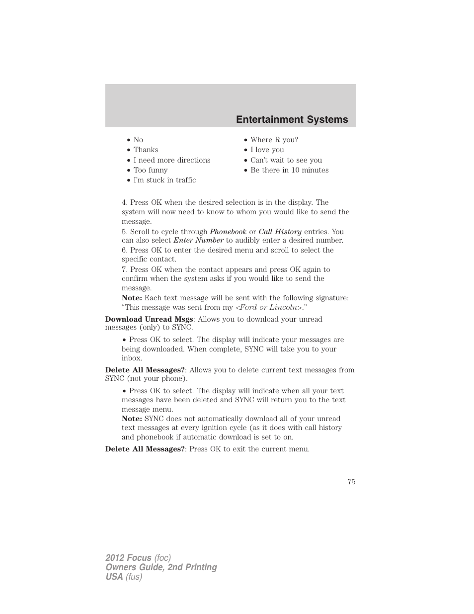 Entertainment systems | FORD 2012 Focus v.2 User Manual | Page 75 / 405