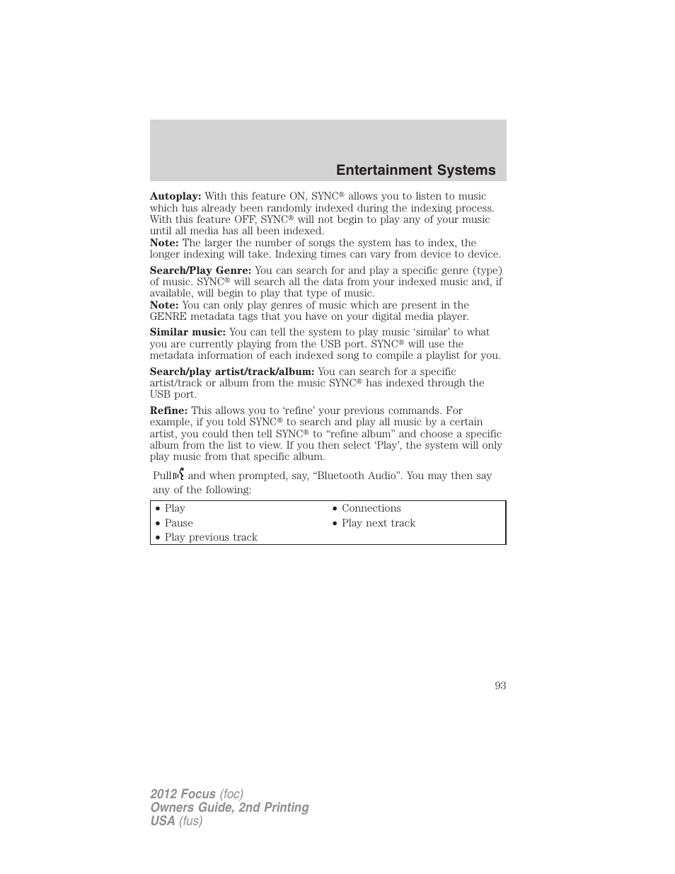 Entertainment systems | FORD 2012 Focus v.2 User Manual | Page 93 / 405