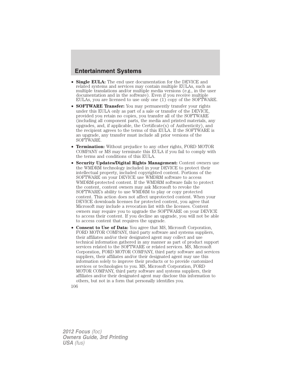 Entertainment systems | FORD 2012 Focus v.3 User Manual | Page 107 / 404