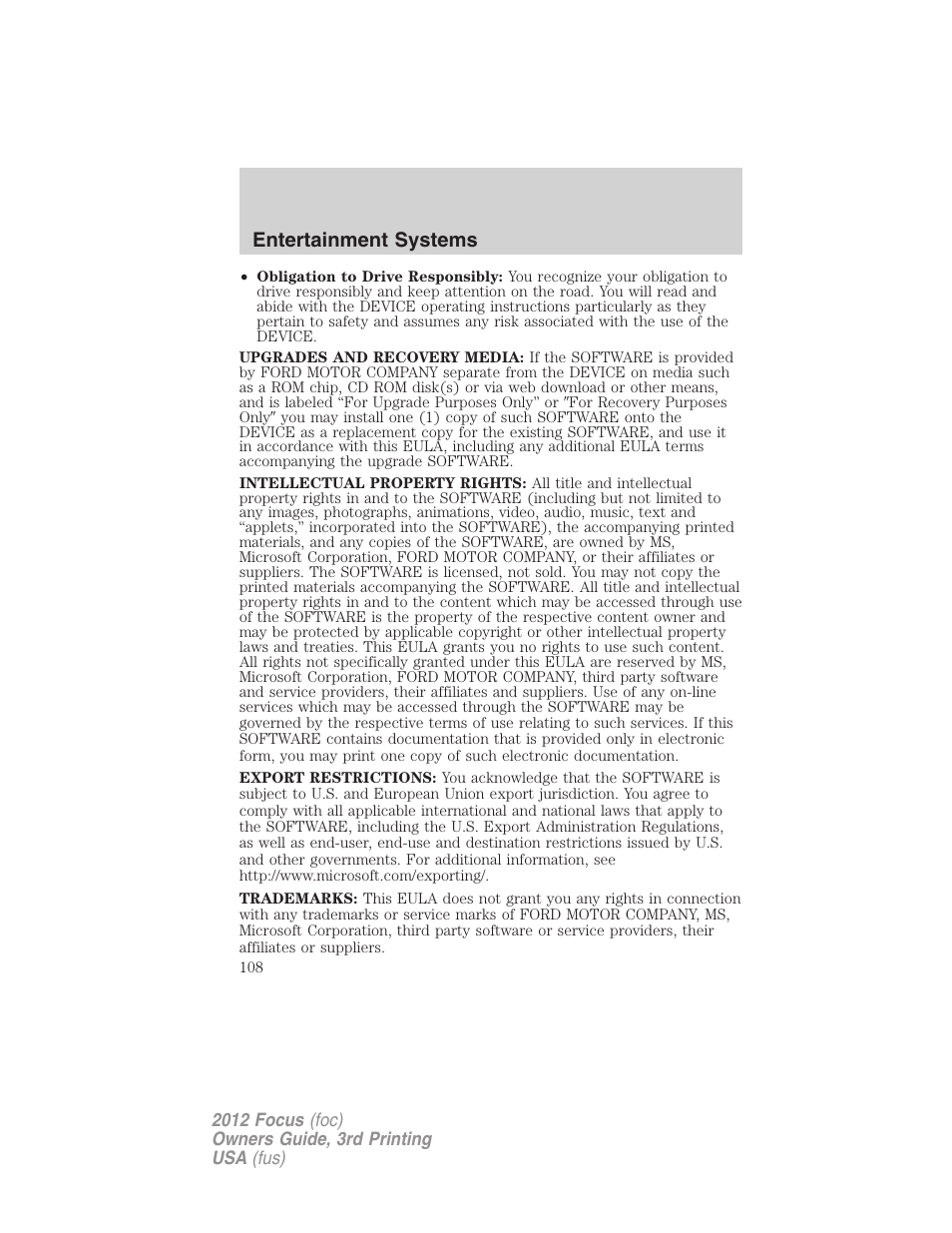 Entertainment systems | FORD 2012 Focus v.3 User Manual | Page 109 / 404