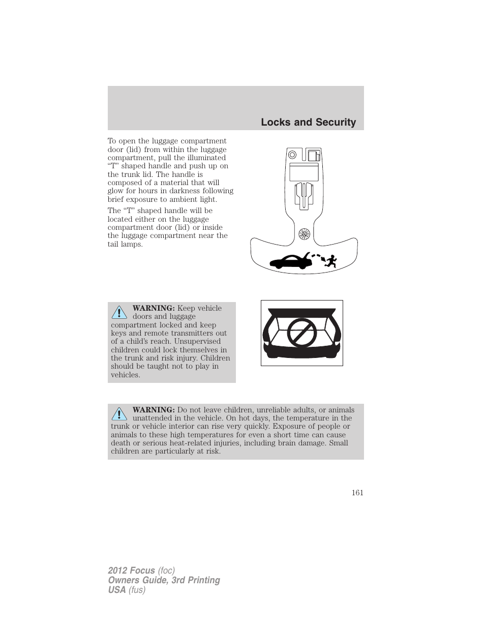 Locks and security | FORD 2012 Focus v.3 User Manual | Page 162 / 404