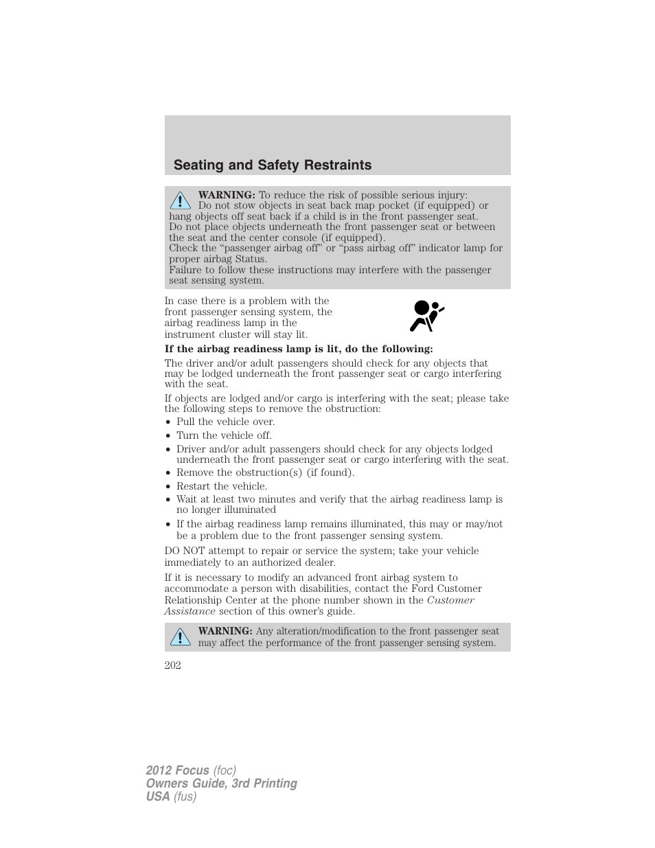 Seating and safety restraints | FORD 2012 Focus v.3 User Manual | Page 203 / 404