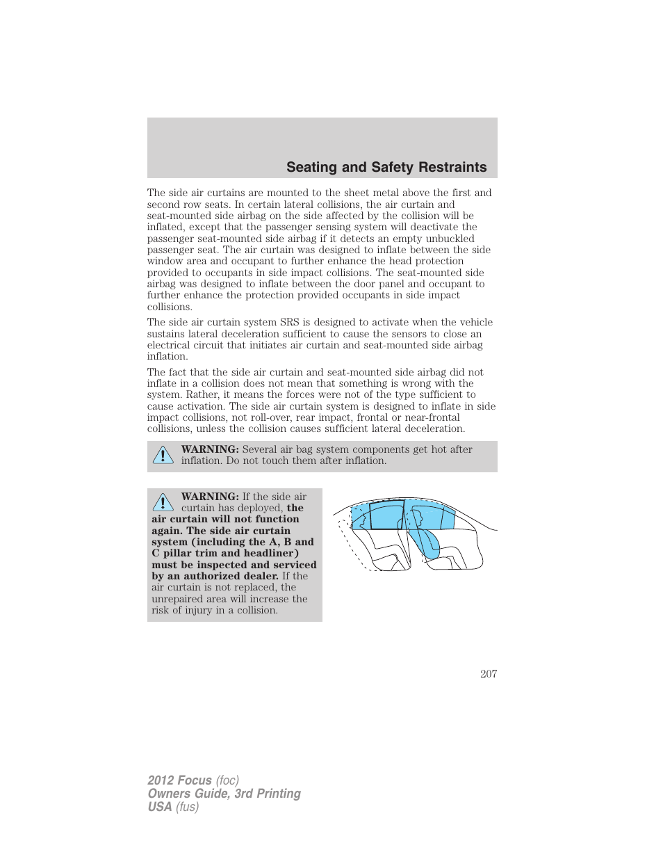 Seating and safety restraints | FORD 2012 Focus v.3 User Manual | Page 208 / 404
