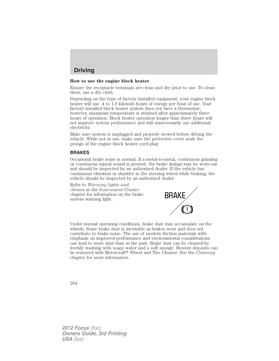 Brakes, Driving | FORD 2012 Focus v.3 User Manual | Page 265 / 404