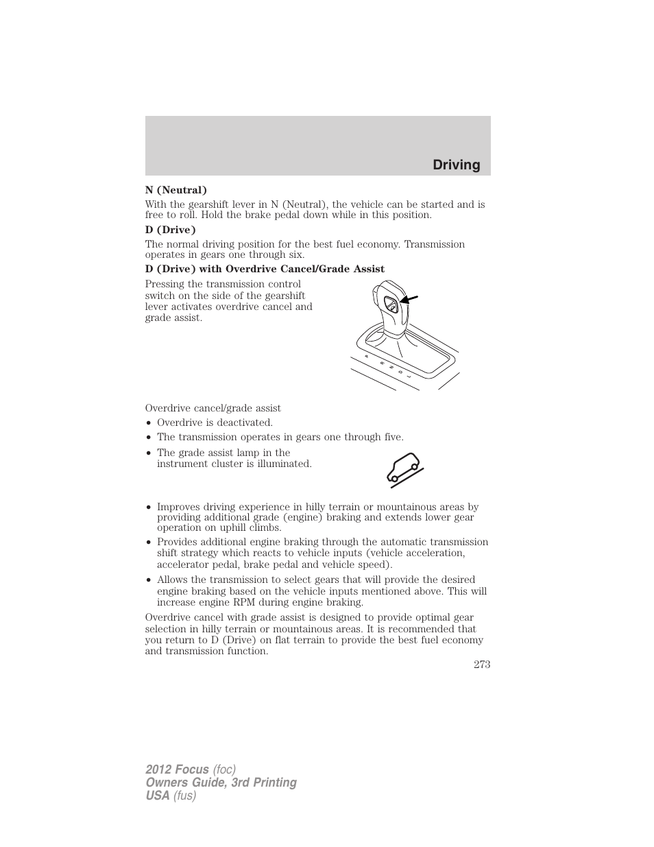 Driving | FORD 2012 Focus v.3 User Manual | Page 274 / 404