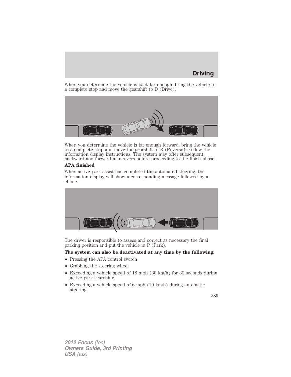 Driving | FORD 2012 Focus v.3 User Manual | Page 290 / 404