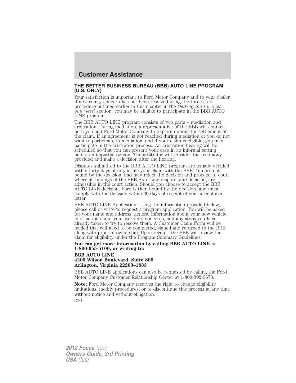 Customer assistance | FORD 2012 Focus v.3 User Manual | Page 321 / 404