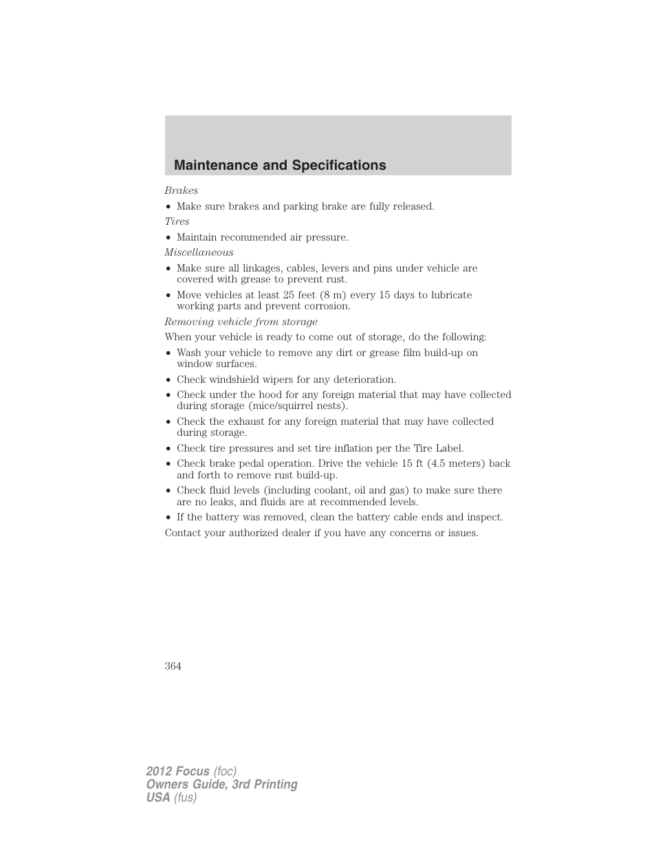 Maintenance and specifications | FORD 2012 Focus v.3 User Manual | Page 365 / 404