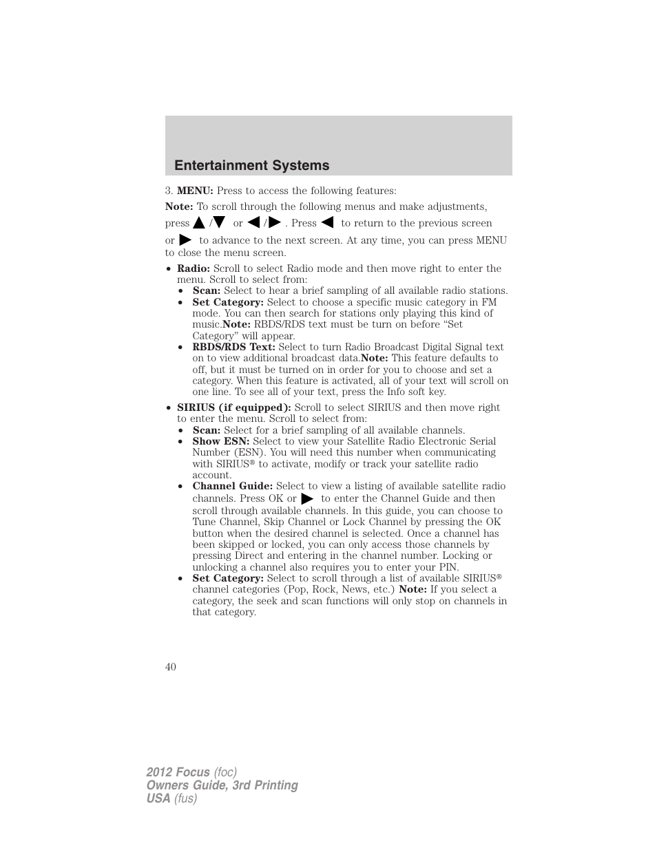 Entertainment systems | FORD 2012 Focus v.3 User Manual | Page 41 / 404