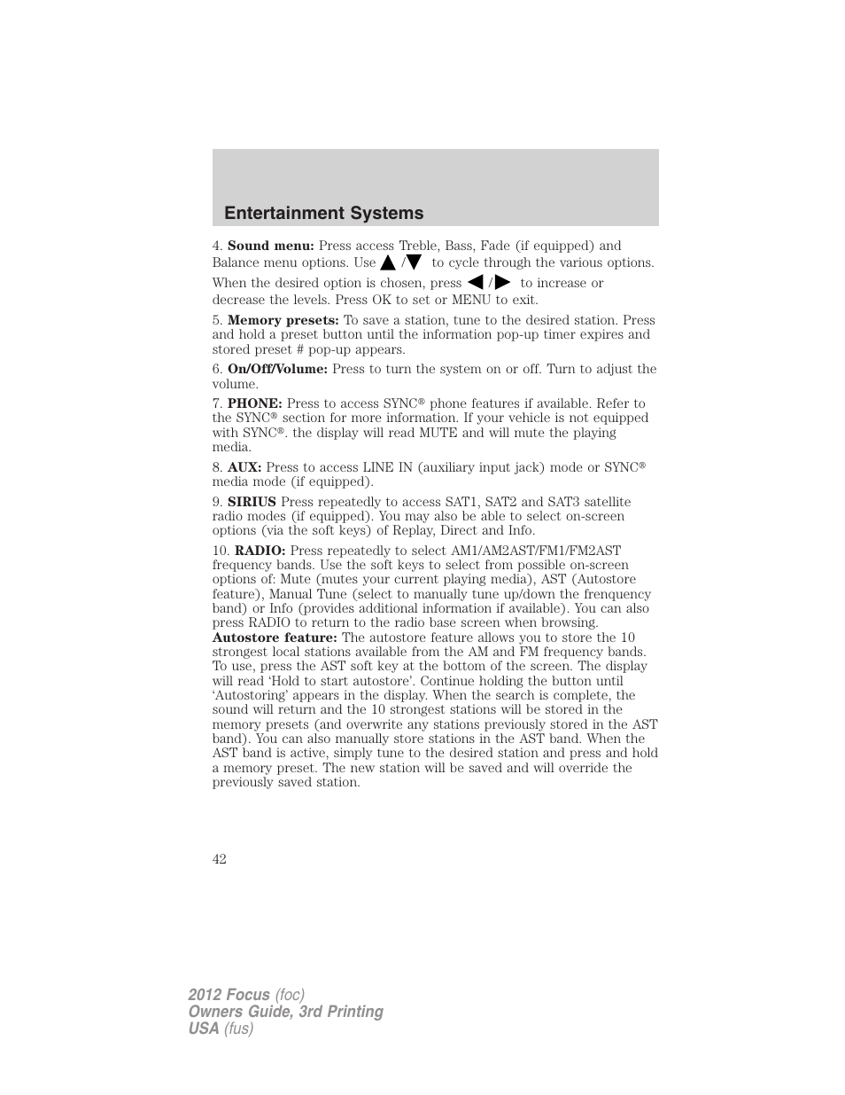 Entertainment systems | FORD 2012 Focus v.3 User Manual | Page 43 / 404