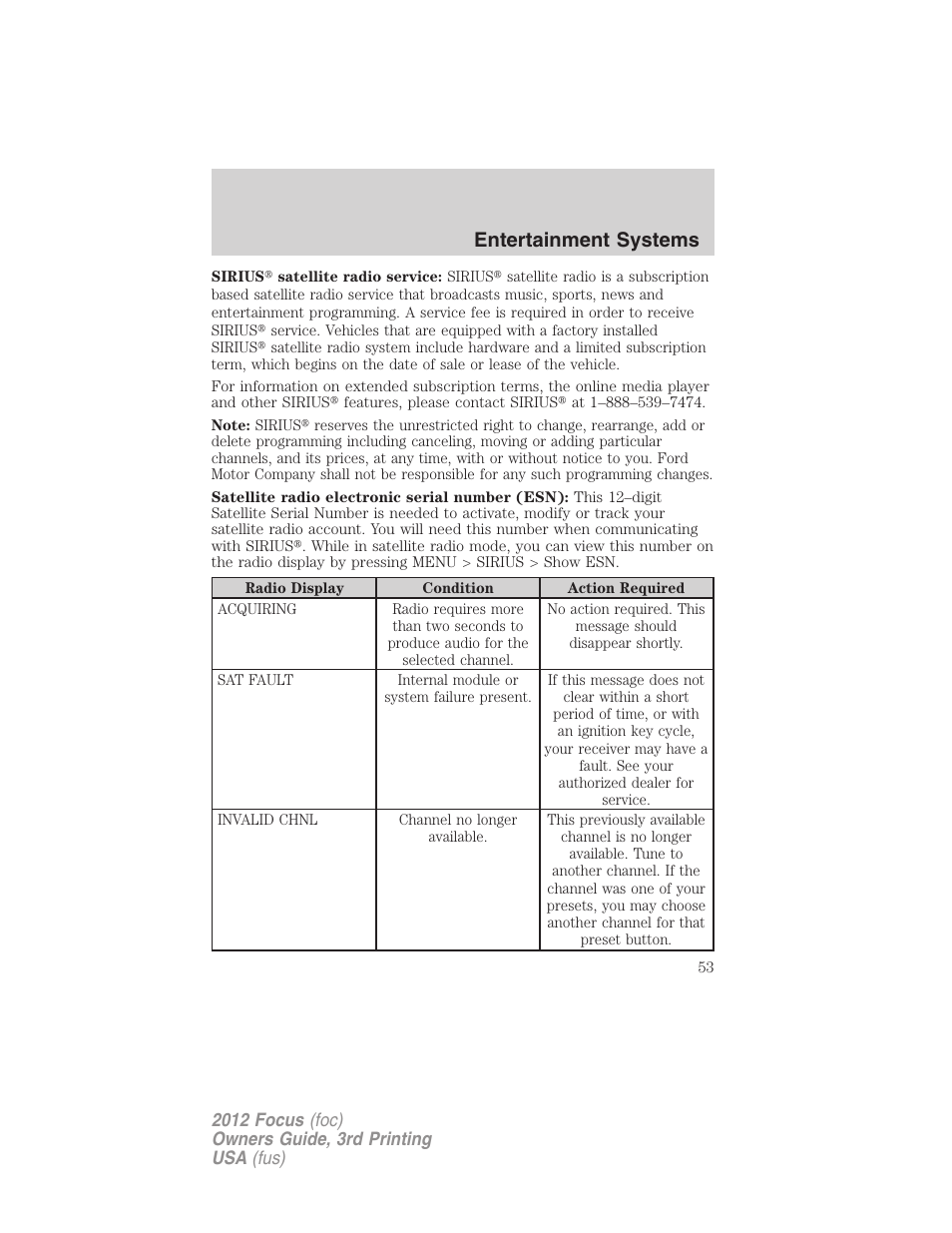 Entertainment systems | FORD 2012 Focus v.3 User Manual | Page 54 / 404