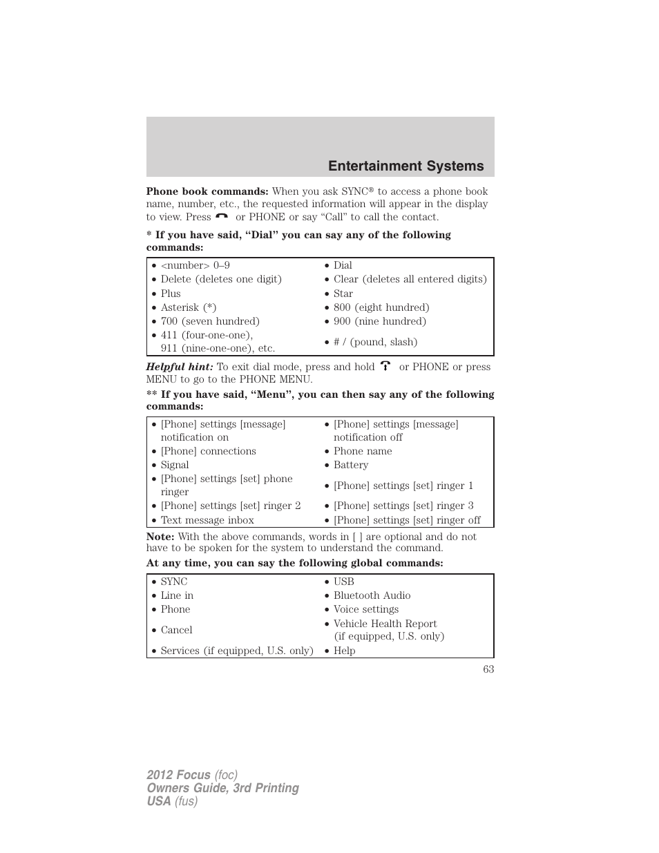 Entertainment systems | FORD 2012 Focus v.3 User Manual | Page 64 / 404