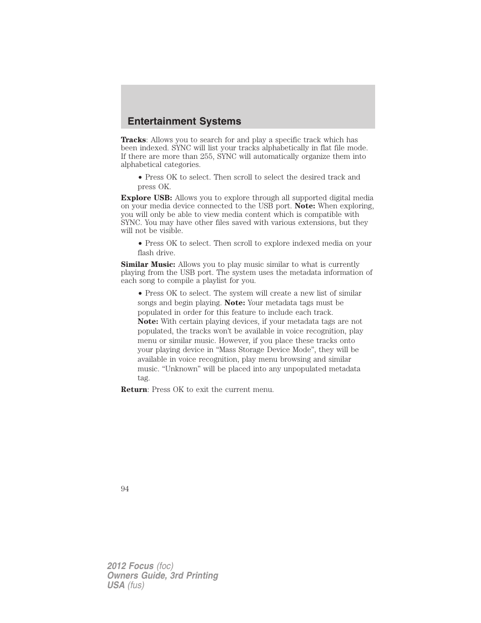 Entertainment systems | FORD 2012 Focus v.3 User Manual | Page 95 / 404